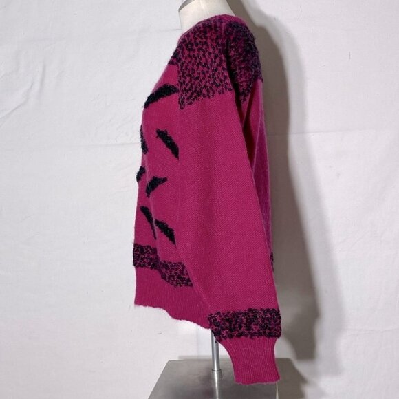 Vintage Franco Valeri Fuchsia Black Textured Knit Crew Neck Sweater M - Picture 3 of 13